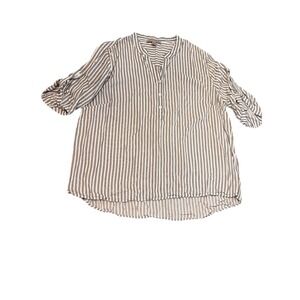 12Thompson Stripe Blouse Tunic Gray Stripe Roll Tab Sleeve Office Womens Size XL